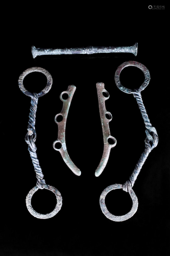 RARE BRONZE AGE HORSE BITS SET