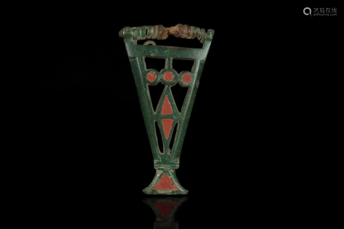 CELTIC BRONZE BROOCH WITH RED ENAMEL INSERTS