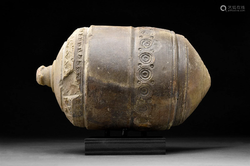 ANCIENT BYZANTINE CLAY "GREEK FIRE" GRENADE - TL T...