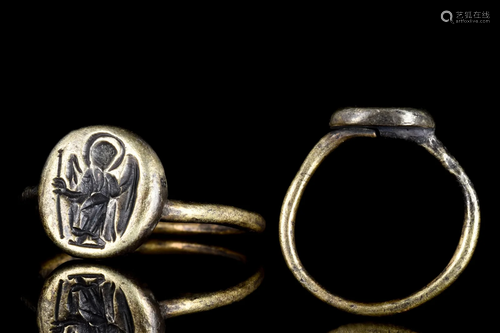 BYZANTINE BRONZE RING WITH ANGEL