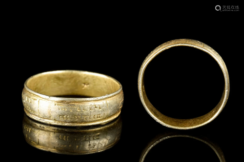 MEDIEVAL GOLD INSCRIBED POSY RING