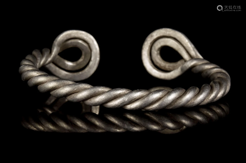 VIKING SILVER TWISTED BRACELET WITH LOOPED TERMINALS