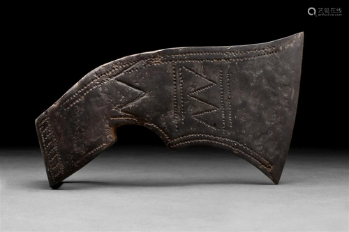 VIKING IRON DECORATED BATTLE AXE