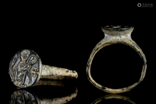 BYZANTINE BRONZE RING WITH VIRGIN HODEGETRIA