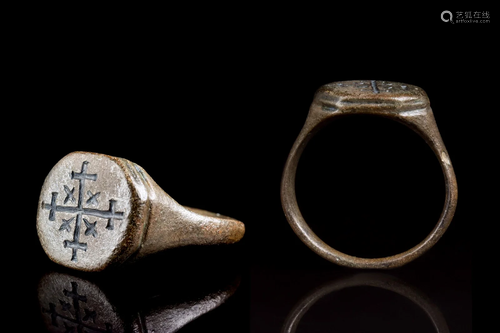 CRUSADERS ERA BRONZE RING WITH HOLY CROSS