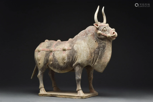 CHINESE NORTHERN WEI DYNASTY TERRACOTTA POLYCHROME OX - TL T...