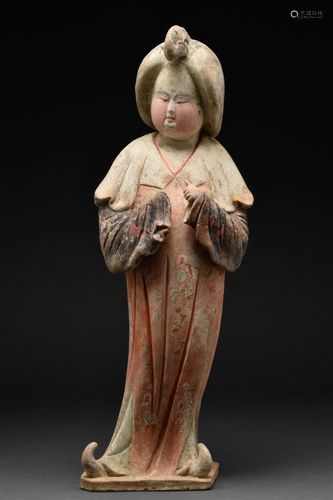 CHINESE TANG DYNASTY EARTHENWARE FIGURE OF A FAT LADY - TL T...