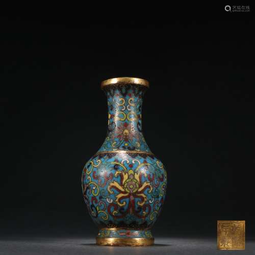 旧藏 铜鎏金景泰蓝缠枝莲花卉纹瓶。
