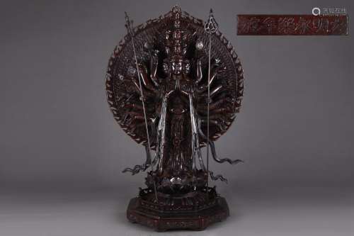 旧藏 铜胎鎏金千手观音菩萨坐像