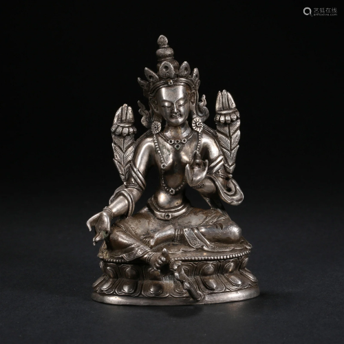 Qing Dynasty,Silver Tara Statue