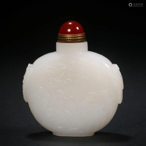 Qing Dynasty,Hetian Jade Character Snuff Bottle