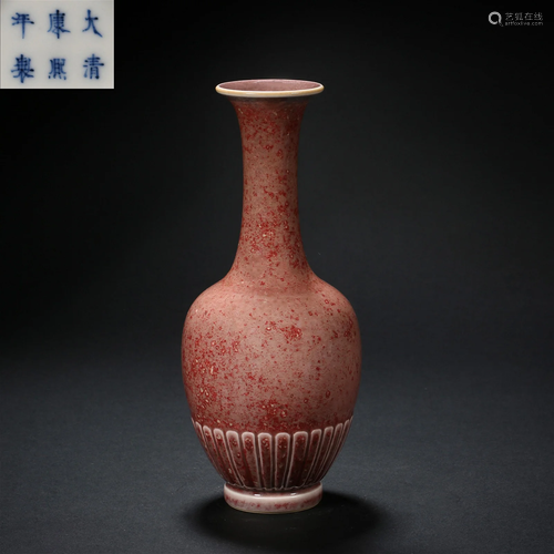 Qing Dynasty,Bean Red Glaze Jade Pot Spring Bottle