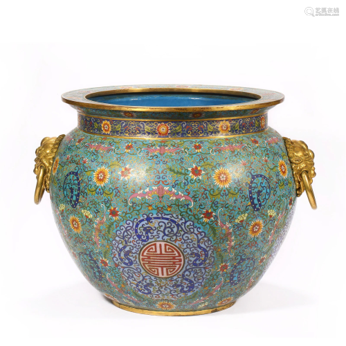 Qing Dynasty,Cloisonne Flower Beast Head Vessel