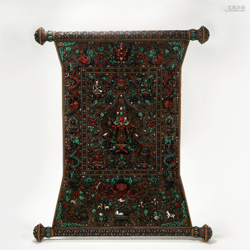 Qing Dynasty,Copper Inlaid Turquoise Niche For Buddha Statue