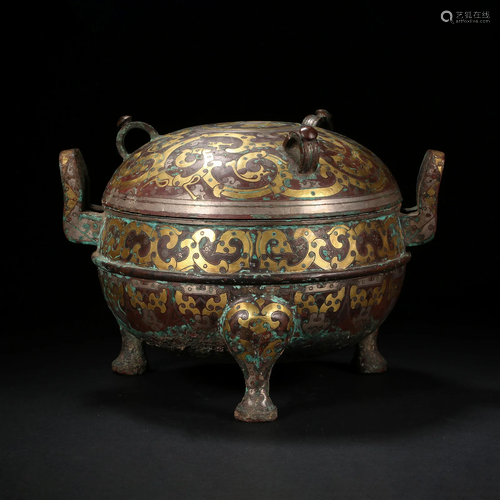 Han Dynasty,Inlaid Gold and Silver Binaural Vessel