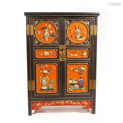 Qing Dynasty,Red Sandalwood Multi-Treasure Inlaid Cabinet