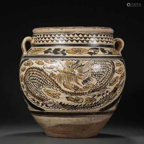 Northern Song Dynasty Period, Cizhou Kiln Dragon Pattern Flo...
