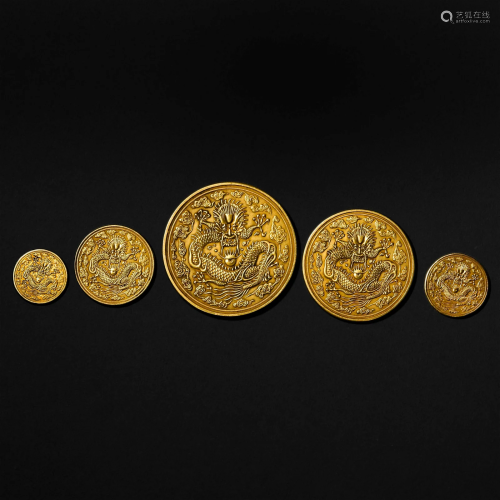 Qing Dynasty,Golden Dragon Pattern Gold Coins(a Group)