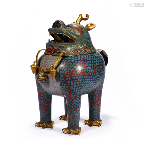 Qing Dynasty, Cloisonne Lion Head Aromatherapy