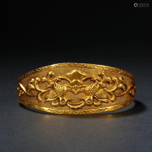 Qing Dynasty, Silver Gilt Flower Bracelet