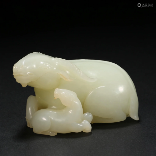 Qing Dynasty,Hetian Jade Mother and Child Sheep
