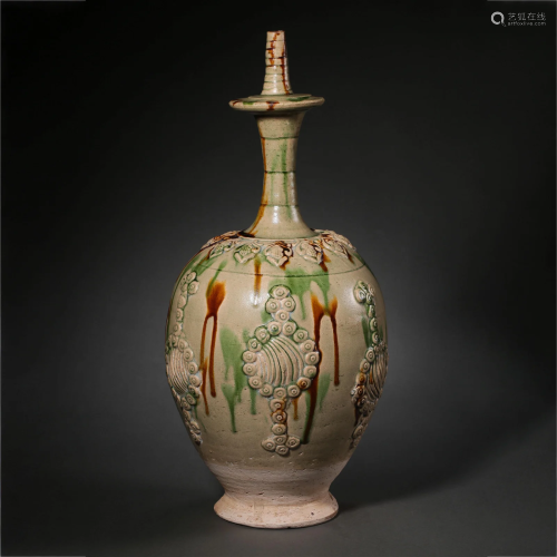 Tang Dynasty,Three-Colour Glaze Plastic Net Bottle