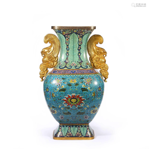 Qing Dynasty,Cloisonne Flower Binaural Bottle