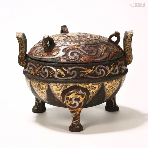 Han Dynasty, Inlaid Gold and Silver Ding