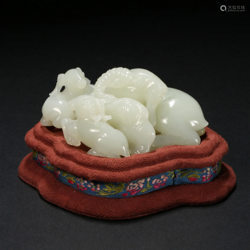 Qing Dynasty,Hetian Jade Three Rams Bring Bliss