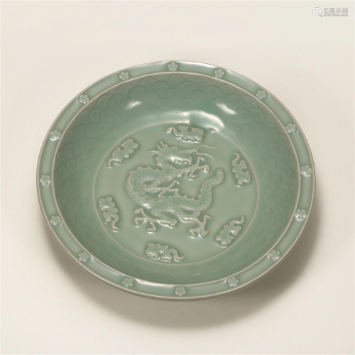 Qing Dynasty, Celadon Dragon Pattern Plate