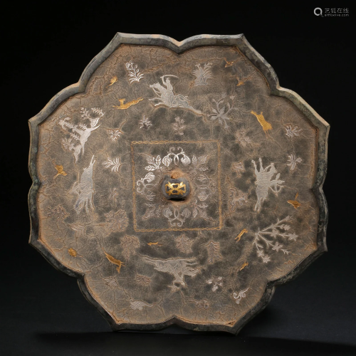 Han Dynasty,Copper Inlaid Gold and Silver Mirror