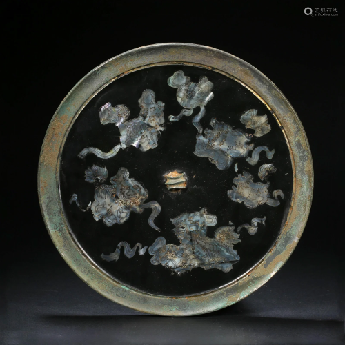 Han Dynasty,Copper Mother of Pearl Penetrative Bronze Mirror