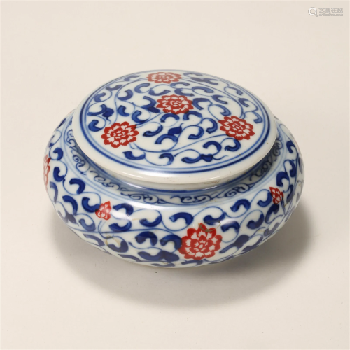Qing Dynasty, Blue and White Flower Inkpad Box