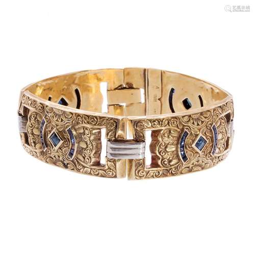 Bracelet art deco 1920s in 18kt yellow gold and sapphires ca...