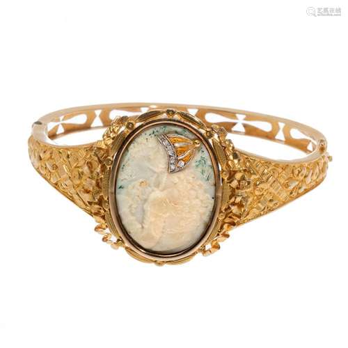 Rigid FUSET I GRAU bracelet in 18 kt yellow gold, 1930s. Wit...