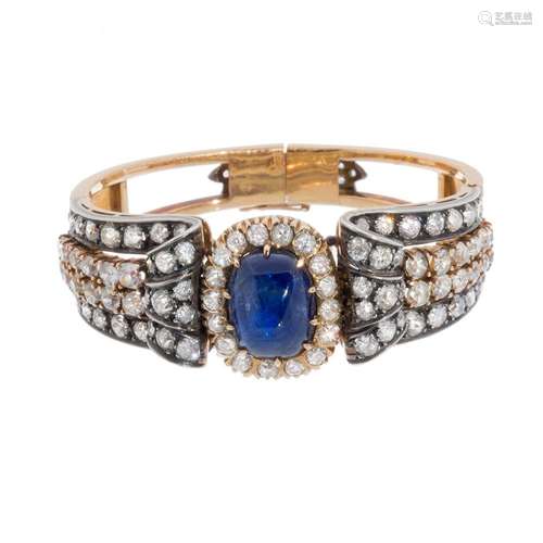 Rigid bracelet in gold, sapphire and diamonds. S. XIX. Model...