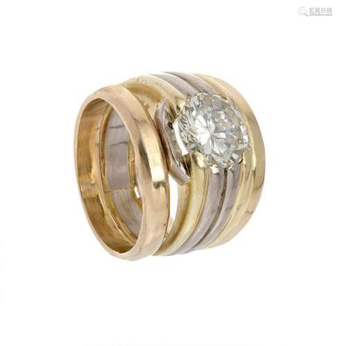 Solitaire ring in 18 kt yellow gold and white gold, with dec...