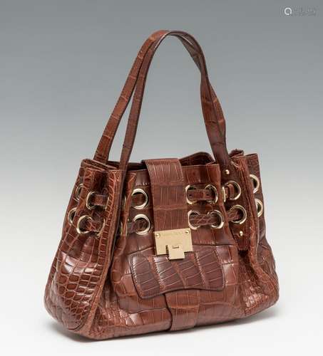 JIMMY CHOO.Ramona model bag.Made of brown crocodile leather ...