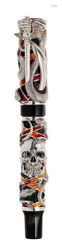 MONTEGRAPPA “CHAOS” FOUNTAIN PEN.Pearl celluloid and silver ...