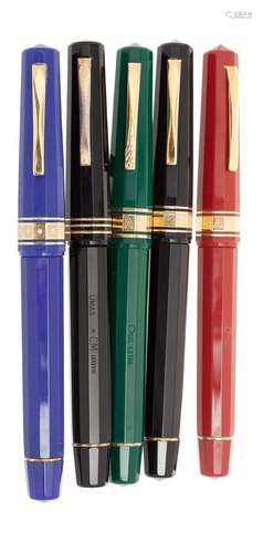 OMAS PARAGON FOUNTAIN PENS.Body in colored resins.Three 18 K...