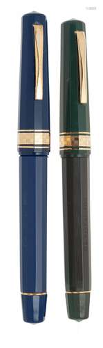 OMAS PARAGON FOUNTAIN PENS “ITALIA 90”.Bodies in blue and gr...