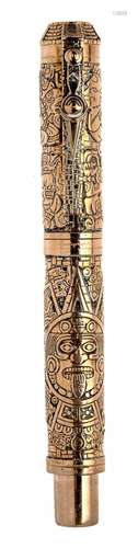 MONTEGRAPPA FOUNTAIN PEN, “AZTECA”.Body in solid bronze with...