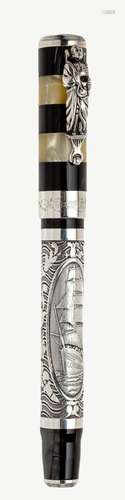 AMERIGO VESPUCCI FOUNTAIN PEN.Sterling silver body with deco...