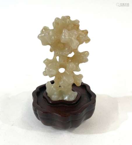A Chinese Jade Carving of a Scholar Stone on Fitted Timber S...