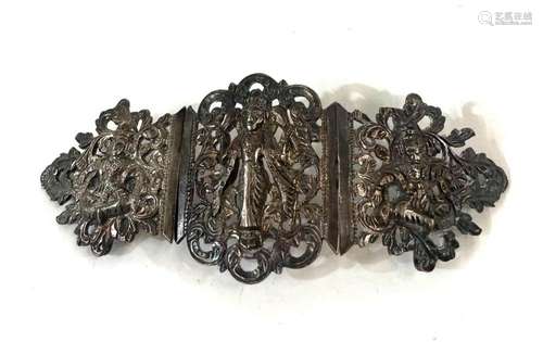 An Antique Burmese Repousse Silver Belt Buckle