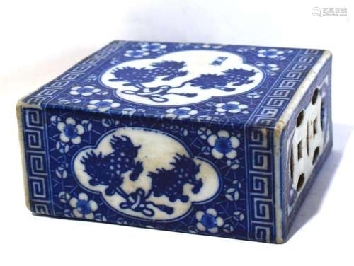 A Chinese Blue & White Porcelain Opium Pillow Painted wi...