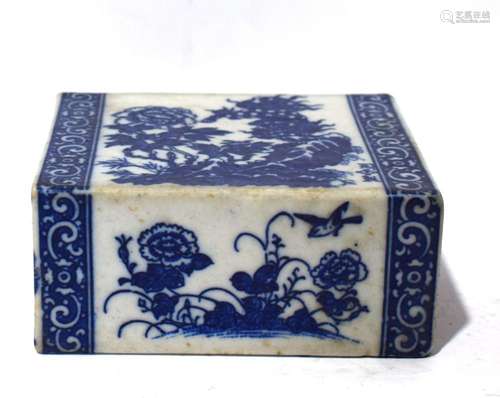 A Chinese Blue & White Porcelain Opium Pillow Painted wi...