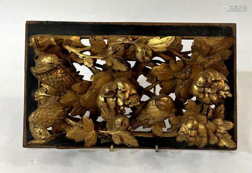 A Carved Timber & Gilt Wall Hanging with Bird & Flor...