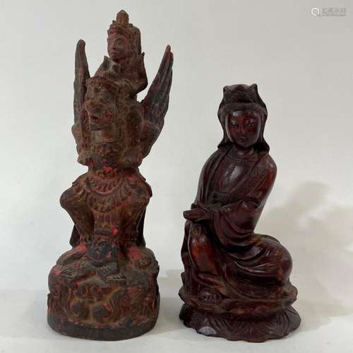 Two Indonesian Carved Timber Figures of Deities including Ra...