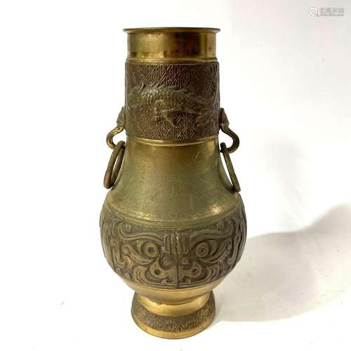 A Korean Twin Handle Brass Urn Depicting Dragon Motif, 20th ...